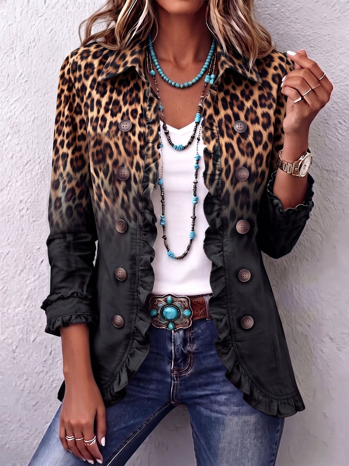 Carmen™ | Chamarra animal print con holanes leopardo negro