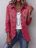 Lourdes™ | Chamarra paisley con holanes rosa