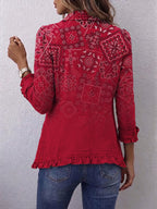 Lourdes™ | Chamarra paisley con holanes rojo degradado