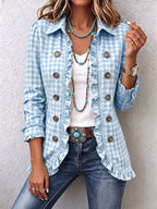 Paloma™ | Chamarra de cuadros con holanes azul