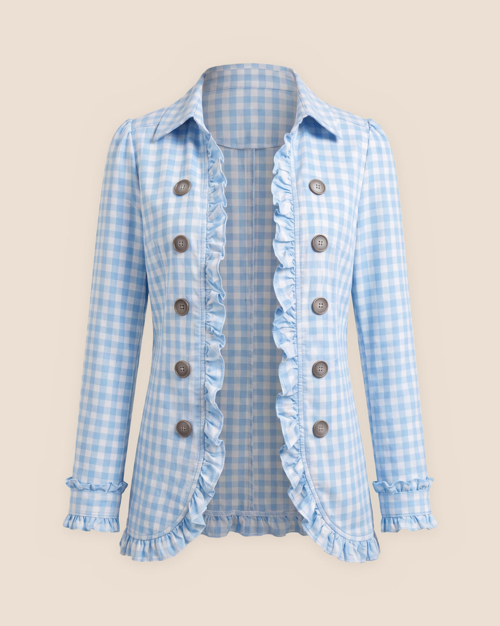 Paloma™ | Chamarra de cuadros con holanes azul