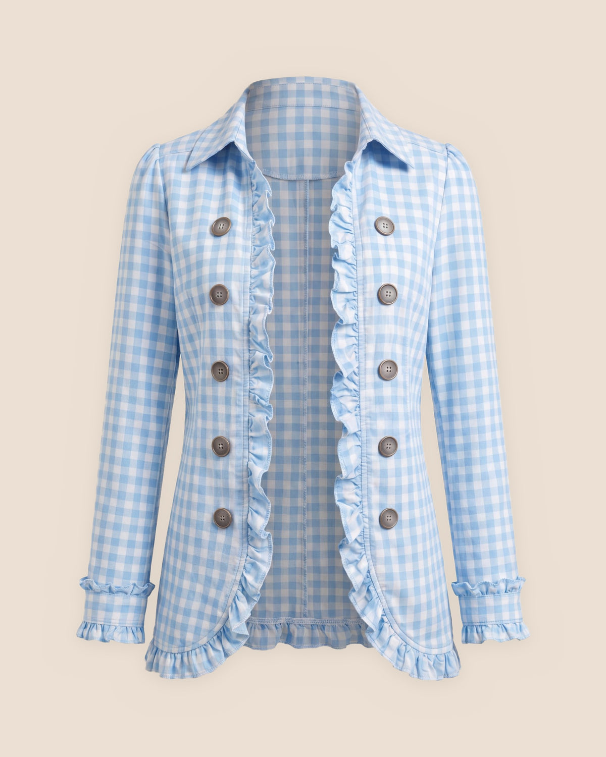 Paloma™ | Chamarra de cuadros con holanes azul