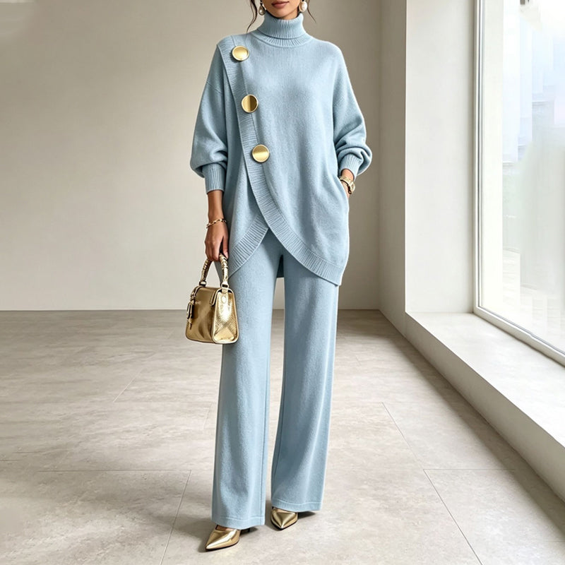 Noa™ | Conjunto tejido de suéter y pantalón ancho azul cielo